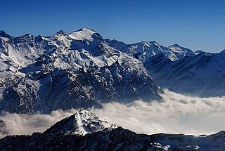 Rheinwaldhorn mountain in Swiss Alps, part of Adula massif