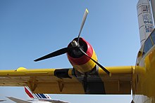 The CL-215 has a stall strip on the right wing only Right engine of CL-215.jpg