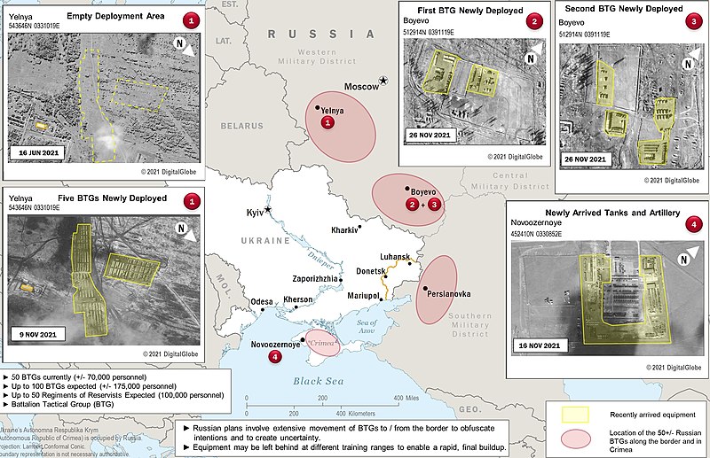 Mapa pokazująca rozmieszczenie sił rosyjskich gotowych do ofensywy na Ukrainie.