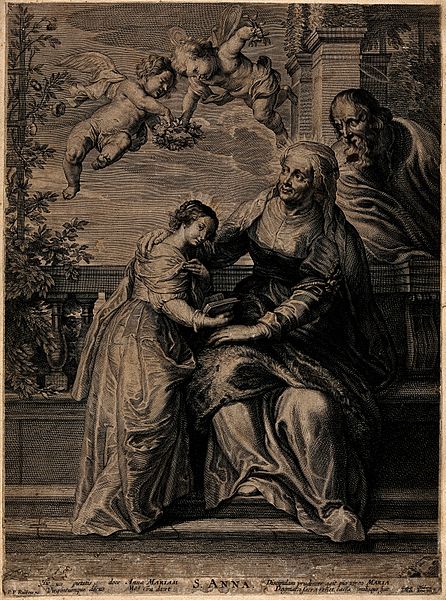 File:Saint Anne teaching Mary; Joachim looks on behind. Engraving Wellcome V0034484.jpg