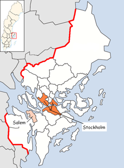 Община Салем на картата на лен Стокхолм, Швеция