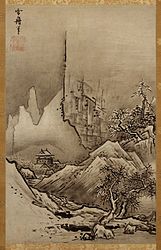 秋冬山水図・冬景図、雪舟、（東京国立博物館）