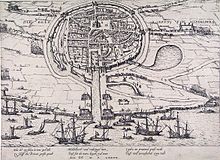 Beschrijving van de afbeelding Beleg van Middelburg - Beleg van Middelburg in 1574 (Frans Hogenberg) .jpg.