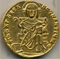 Moneta bizantina (solidus), VII-IX secolo. In basso è visibile il piede destro più piccolo e storto.