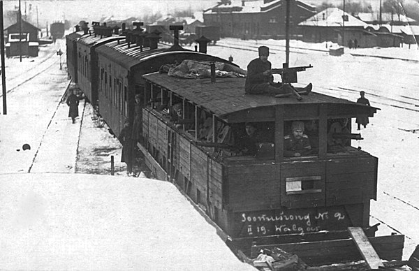 An improvised armoured train used in the Estonian War of Independence against Soviet Russia, 1919