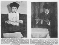 Spiritualist medium Stanislawa Tomczyk (left) and the magician William Marriott (right) who exposed her deceptive trickery Stanislawa Tomczyk and William Marriott.png