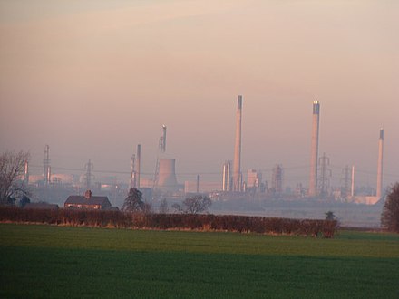 Essar Energy's Stanlow Refinery, the  UK's second largest refinery after Fawley, looking north-east from Wervin