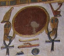 The Eye of Ra can be equated with the disk of the sun, with the cobras coiled around the disk, and with the white and red crowns of Upper and Lower Egypt. Sun Disk with Uraei.jpg