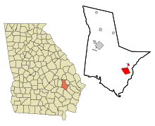 Tattnall megye, Georgia Georgia Beépített és be nem épített területek Glennville Highlighted.svg