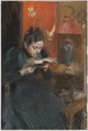 File:The Artist's Wife (Anders Zorn) - Nationalmuseum. Die Oberfläche des Gemäldes ist geschlossen. In der Beschreibung wird es einerseits als Pastell bezeichnet, andererseits als "watercolour". Stockholm, 16 bit. Danke