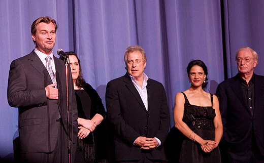 Nolan (left) with the cast and crew of The Dark Knight at the 2008 European premiere in London