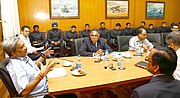 The Indian Ordnance Factories Service (IOFS) probationers calling on the Union Minister for Defence, Shri Manohar Parrikar, in New Delhi on April 13, 2016.jpg