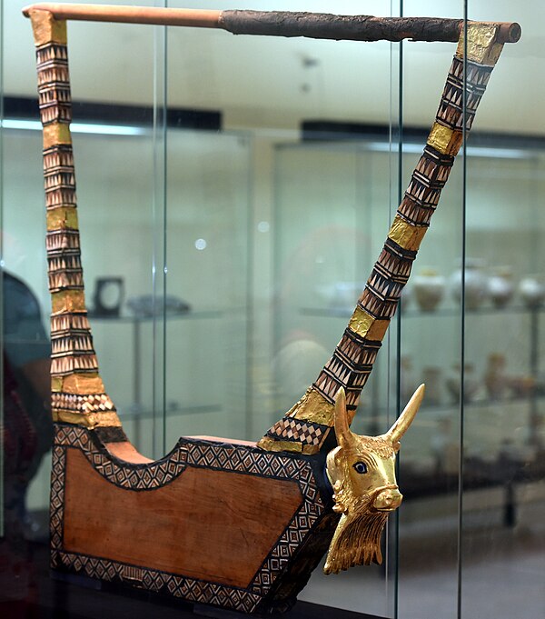 The Queen's gold lyre from the Royal Cemetery at Ur; Iraq Museum, Baghdad