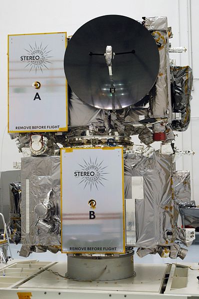 File:The two STEREO spacecrafts sits on a test stand.jpg