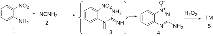 Tirapazamine synthesis: Tirapazamine synthesis.svg