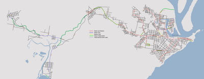 Tramway map of The Newcastle Tram System, covering Metropolitan Newcastle, New South Wales, Australia Tramways of Newcastle New South Wales.png