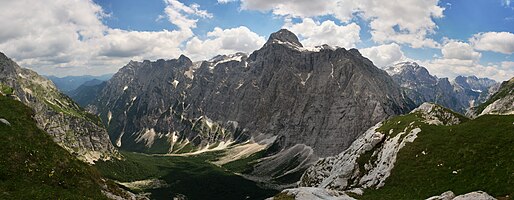 Panorama of Vrata valley with Triglav in Triglav national park, Slovenia.