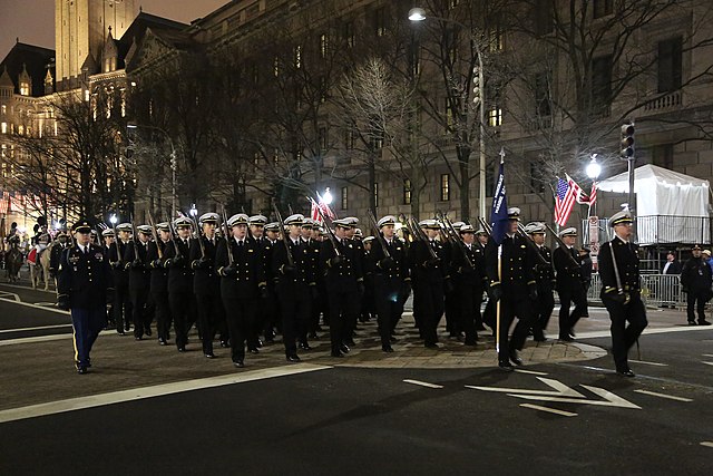 Members of the U.S. Merchant Marine Academy march, during the 58th Presidential Inauguration, Washington, D.C., 20 Jan. 2017.