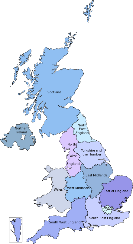 The former European Parliament constituency areas in the United Kingdom (2004–2020).