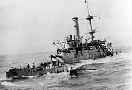 USS Monadnock (BM-3) crossing the Pacific Ocean in 1898; note how the ship is swamped due to the low-freeboard typical of monitors USS Monadnock BM-3 crossing the Pacific.jpg