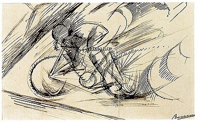 Dessin pour Dynamisme d’un cycliste, 1913. Estorick Collection, Londres[2].