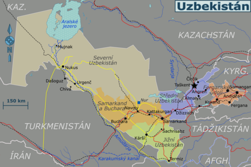 Mapa regionů Uzbekistánu