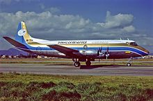 An Intercontinental Vickers Viscount taxing at El Dorado International Airport in 1991