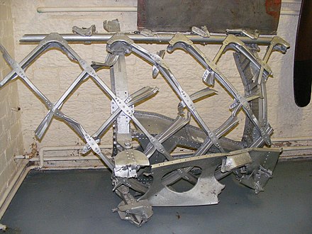 A section of the rear fuselage from a Warwick showing the geodetic construction in duralumin. On exhibit at the Armstrong & Aviation Museum at Bamburgh Castle.