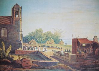 Malate Church and frontage (now Plaza Rajah Sulayman) in 1831 View of Malate Church in 1831.jpg