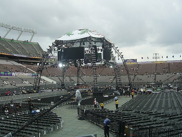 A steel rig with a tarpaulin was placed over the ring at WrestleMania XXIV