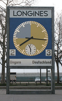 Clock installed in the Wankdorf Stadium in Bern in the final match of the 1954 FIFA World Cup Wankdorf 1954 world cup final match clock.jpg