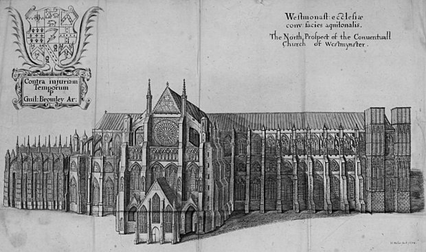 Westminster Abbey c. 1711 prior to the western towers being built by Nicholas Hawksmoor