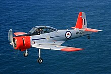 Winjeel A85-429/VH-OPJ over the Pacific Ocean off Ballina in 2011.