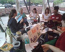 Participants in the 2008 World Wide Knit in Public Day in Schenley Plaza, Pittsburgh. World Wide Knit in Public Day 2008.jpg