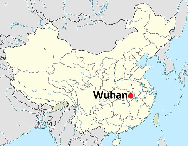 Staðsetning Wuhan borgar í Hubei héraði í Kína.