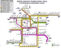 Karta sa linijama zagrebačkog tramvaja
