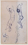 ‎Au Cirque - quatre croquis d'après un personnage travaillant aux anneaux - Toulouse-Lautrec - (Au Cirque - four sketches after a character working on the rings)