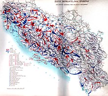 Map of Operation Kugelblitz, an anti-partisan offensive in occupied Yugoslavia Sesta neprijateljska ofanziva.jpg