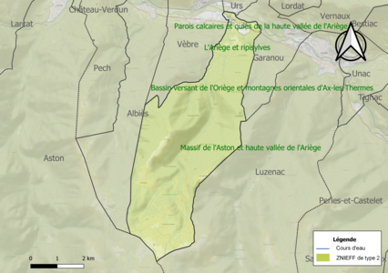 Carte des ZNIEFF de type 2 sur la commune.