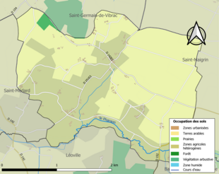 Barevná mapa znázorňující využití půdy.