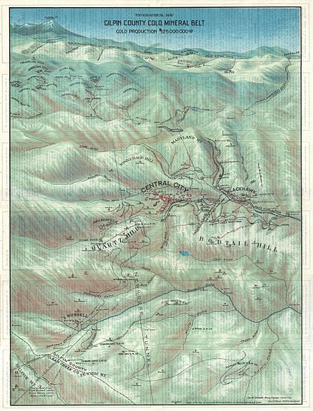 1904 broadside bird's eye view or map of Gilpin County, Colorado, issued by the Gilpin County Chamber of Commerce and the Colorado map publisher George Samuel Clason