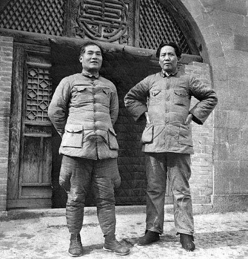 Zhang with Mao Zedong in Yan'an, 1938