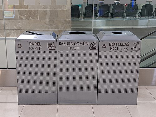 Sorted waste containers at Quito International Airport