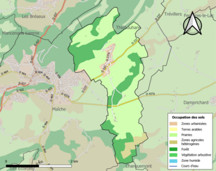 Carte en couleurs présentant l'occupation des sols.