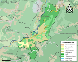 Barevná mapa znázorňující využití půdy.