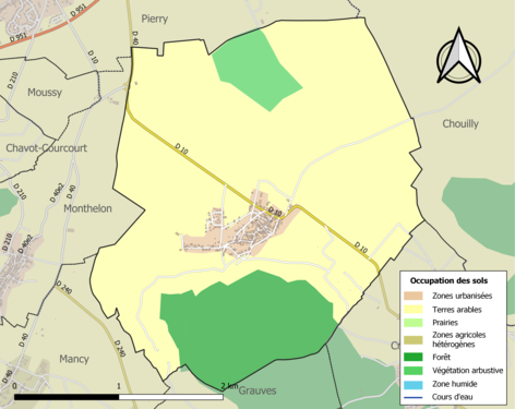 Carte des infrastructures et de l'occupation des sols de la commune en 2018 (CLC).