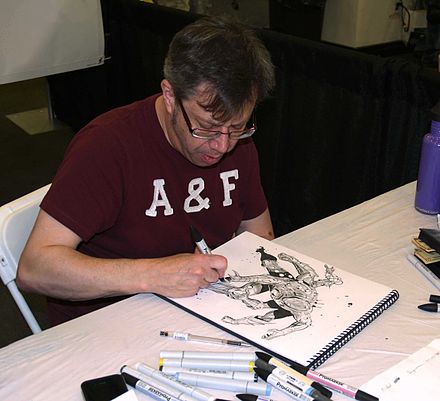 Carlos Pacheco sketching a six-armed version of Ultron