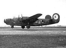 Squadron B-24 Liberator taking off from RAF Horsham St Faith 755th Bombardment Squadron - B-24 Liberator.jpg