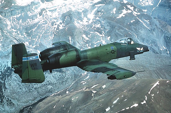 A 91st TFS A-10A in 1987 flying through the Pyrenees mountains between France and Spain.