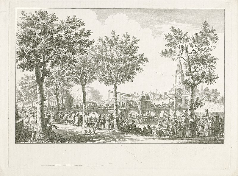 File:Aankomst van Willem V en Wilhelmina van Pruisen bij de Haarlemmerpoort, 1768 Afbeelding der Vreugdebedryven en Plegtigheden die by de aankomst en gedurende het verblyf (..) Willem (..) en zyne Gemaalinne (..) zyn voorge, RP-P-1944-2064.jpg